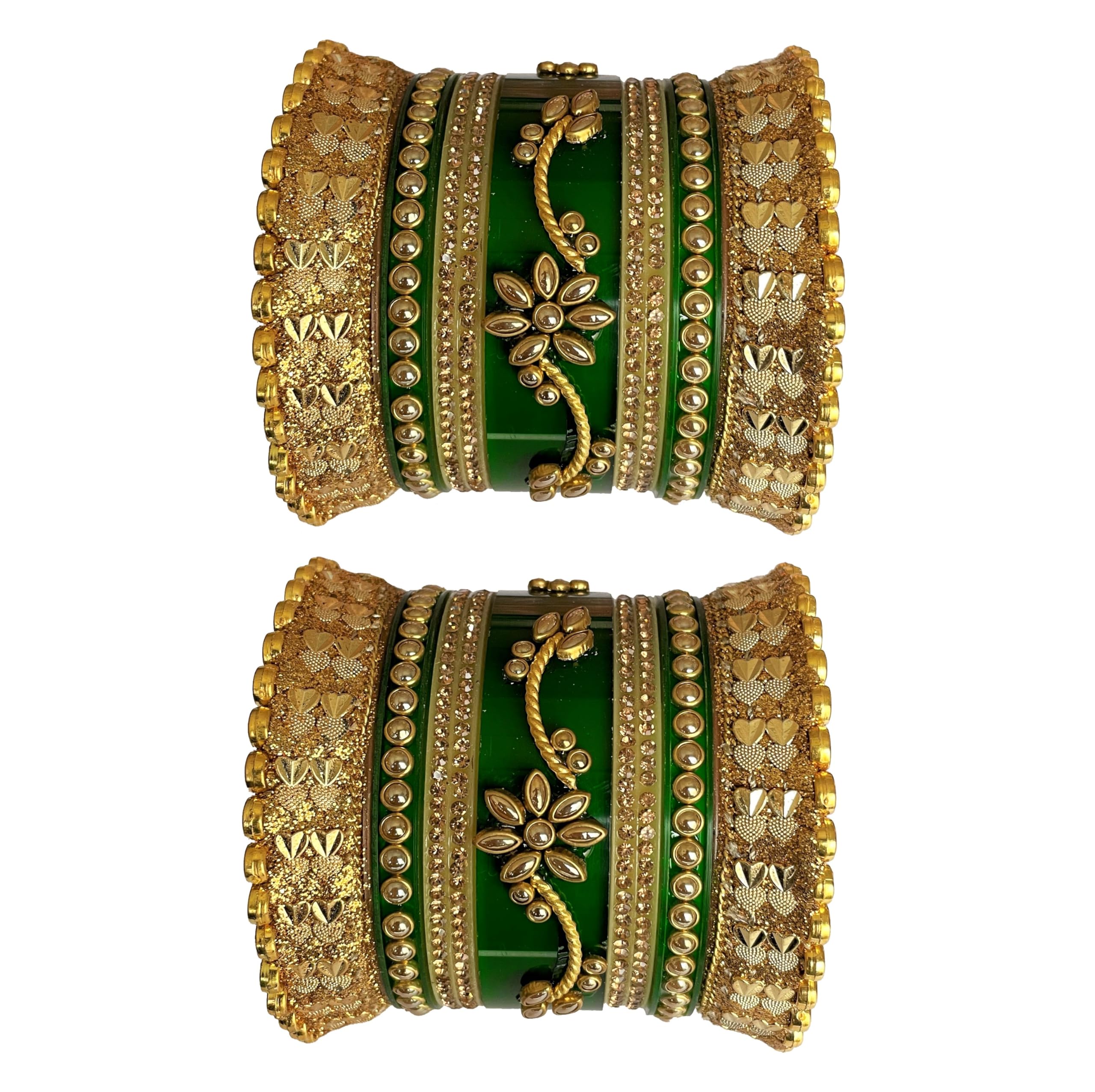 Mehpriye Golden Designer Bangles Bridal Set Punjabi Choora Fashion Jewellery Bangles Set (DHLU_1900_Green-2.6) (B0CJ6VTYJS) Amazon Price History, Amazon Price Tracker