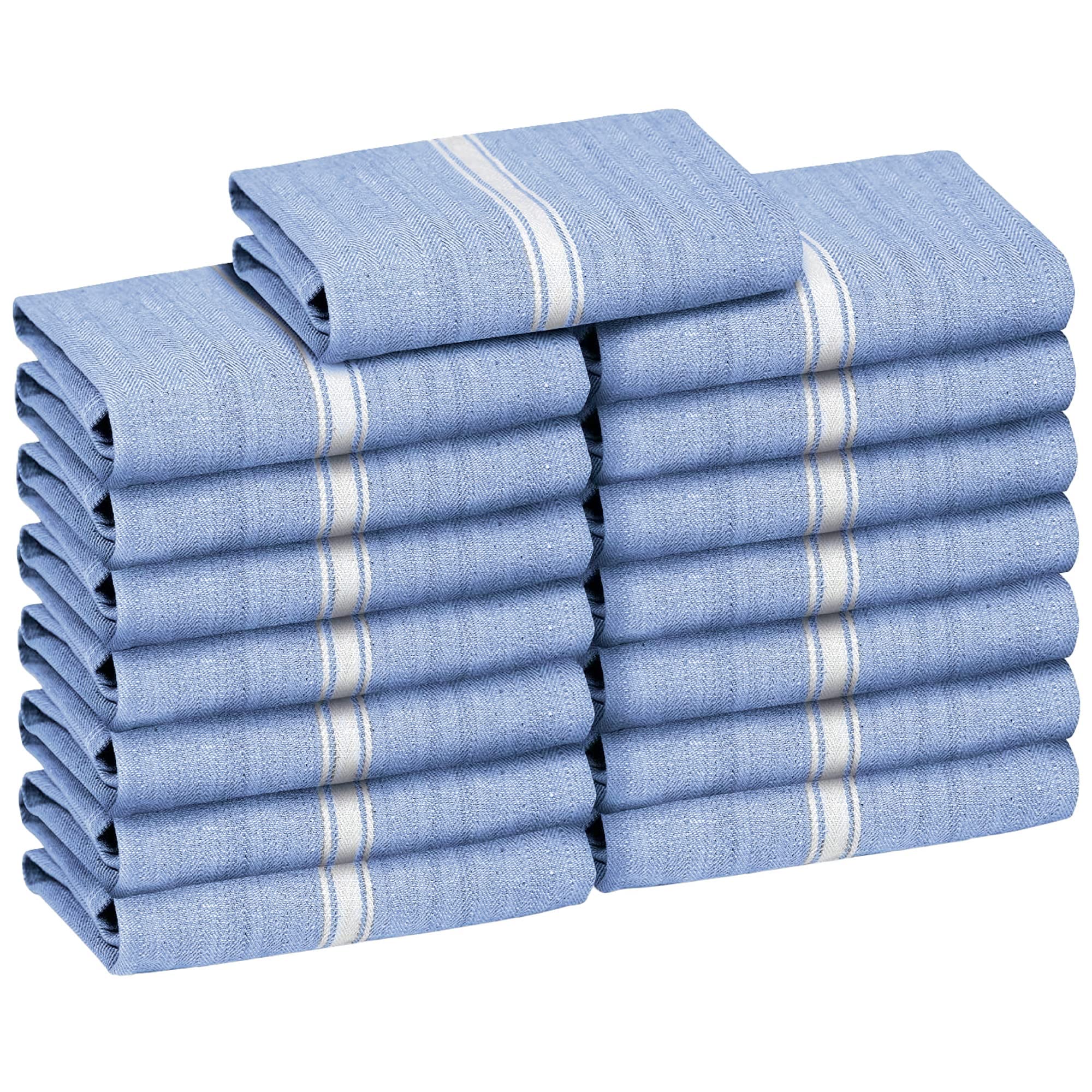 Zeppoli Classic Dish Towels - 15 Pack - 14" by 25" - 100% Cotton Kitchen Towels - Reusable Bulk Cleaning Cloths - Blue Hand Towels - Super Absorbent - Machine Washable — image 1