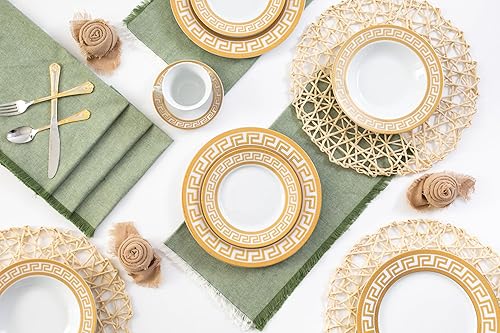 Miniatura 5 de Juego de vajilla para 4 personas  Porcelana fina blanca con ribete dorado para todos los días u ocasiones formales, vajilla de 20 piezas con tazas y