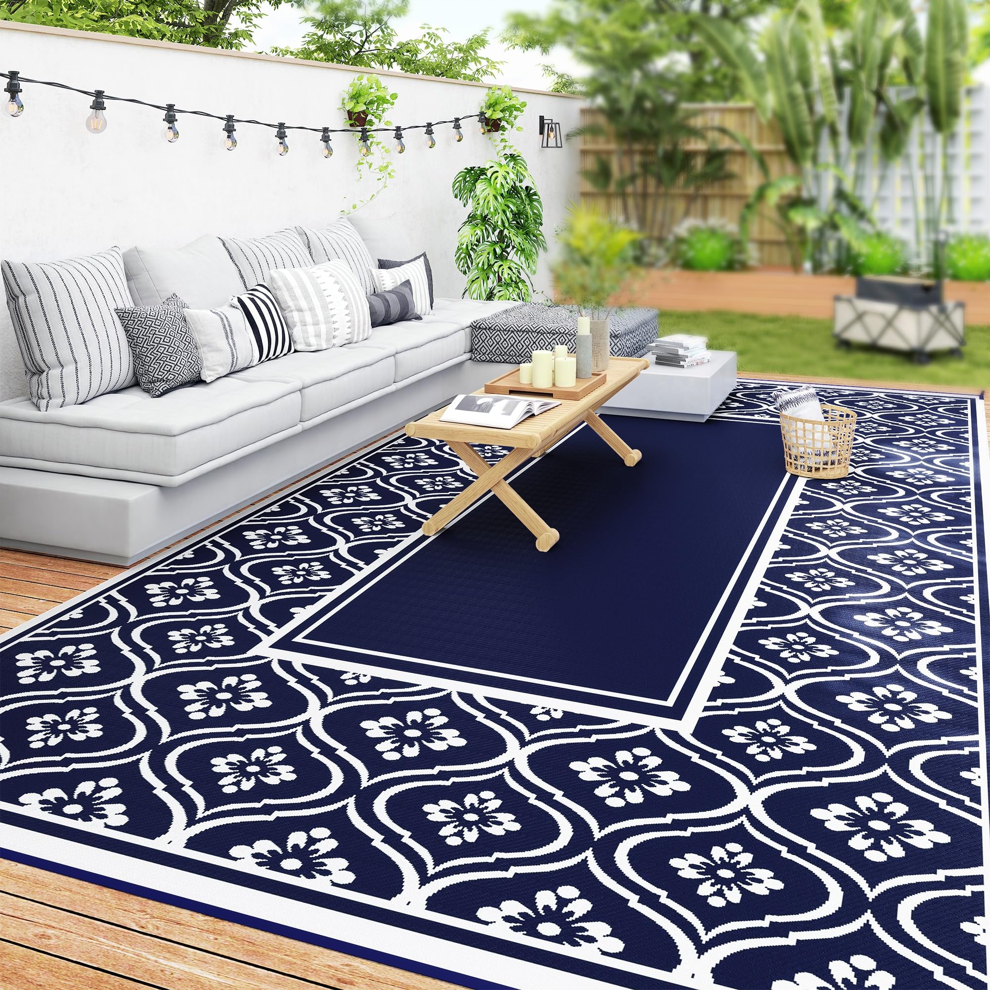 Outsunny Reversible Plastic Straw Rug 9x18