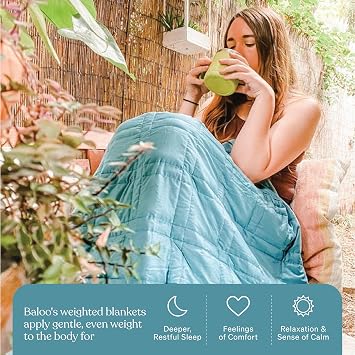Baloo Weighted Blanket for Kids and Adults (Aqua - 9lbs 40x60 - Mini Size) | Cooling & 100% Cotton Material | Machine Washable & Dryer Safe | with Glass Microbead Fill
