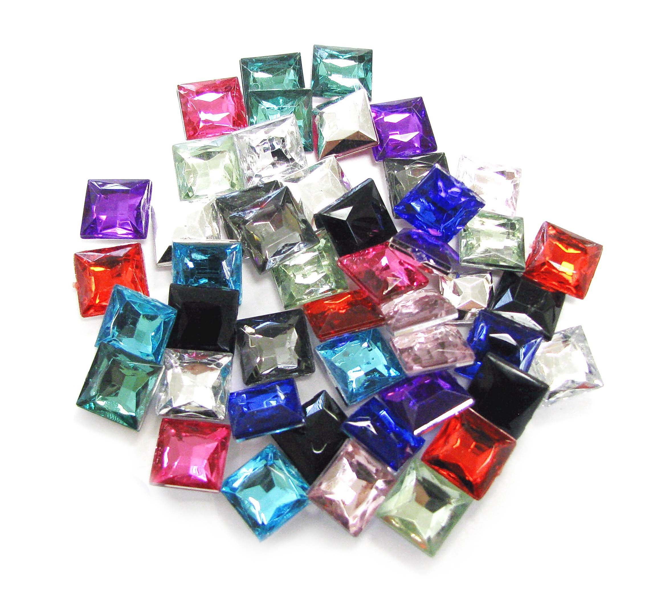 Linpeng 10x10MM Assorted Colors Faceted Square Acrylic Gems-no.Q-Approx. 50 Pcs/Pack, 10 x 10 mm