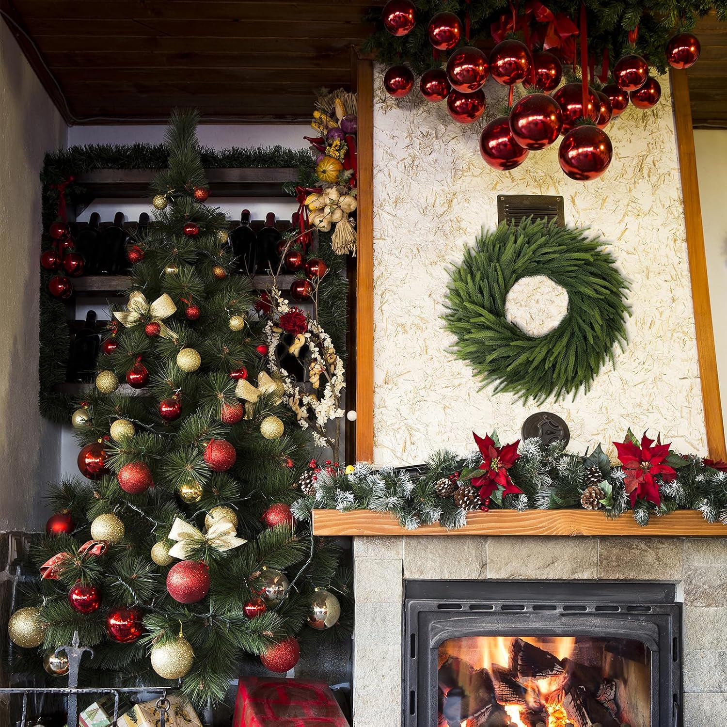 24" Norfolk Pine Wreath, Artificial Christmas Wreaths Real Touch Pine Wreath for Front Door, Wall, Windows, Home,Outdoor