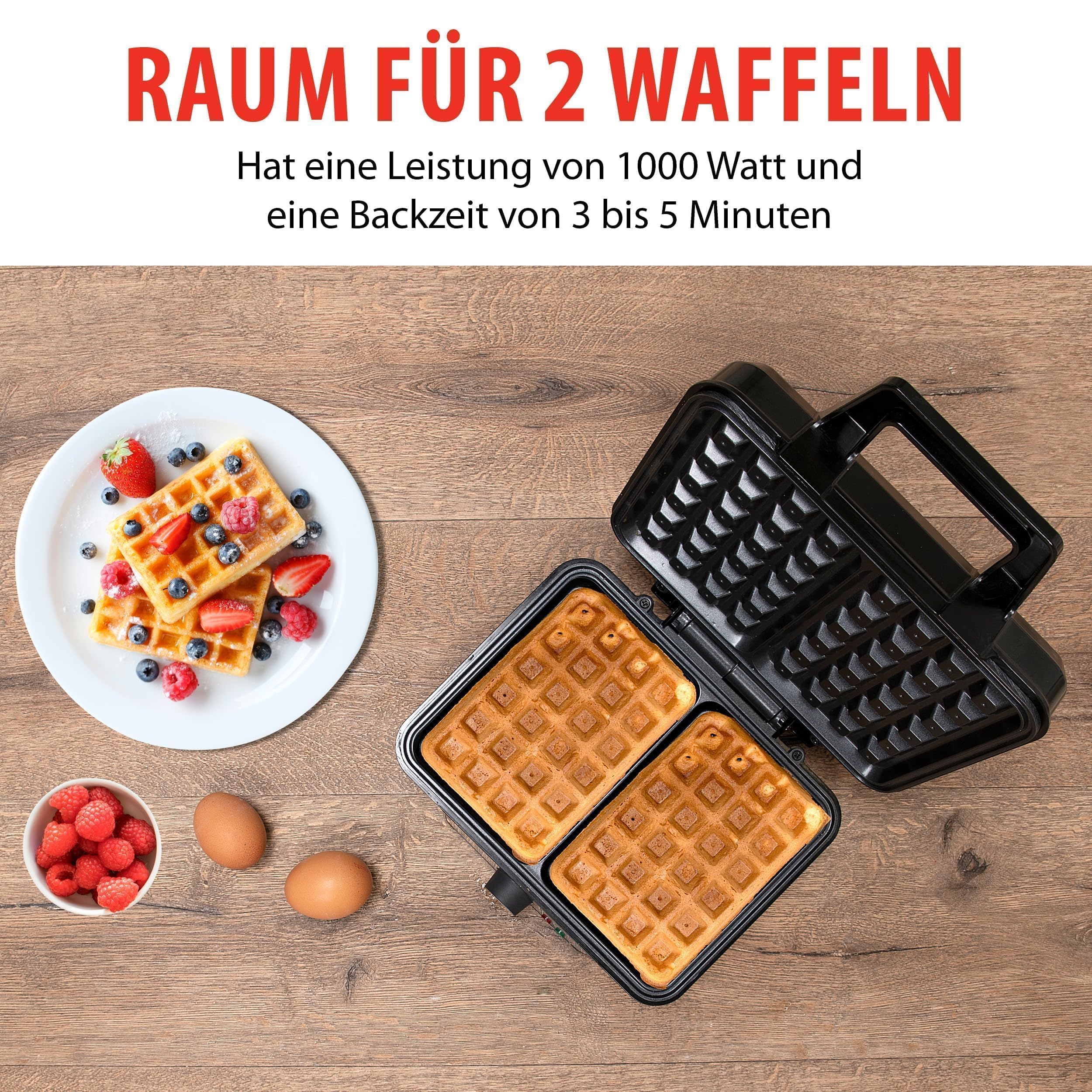 alpina Gofrera - Gofres Bruselas - Recubrimiento antiadherente - 2 Waffles - 1000 W - Negro