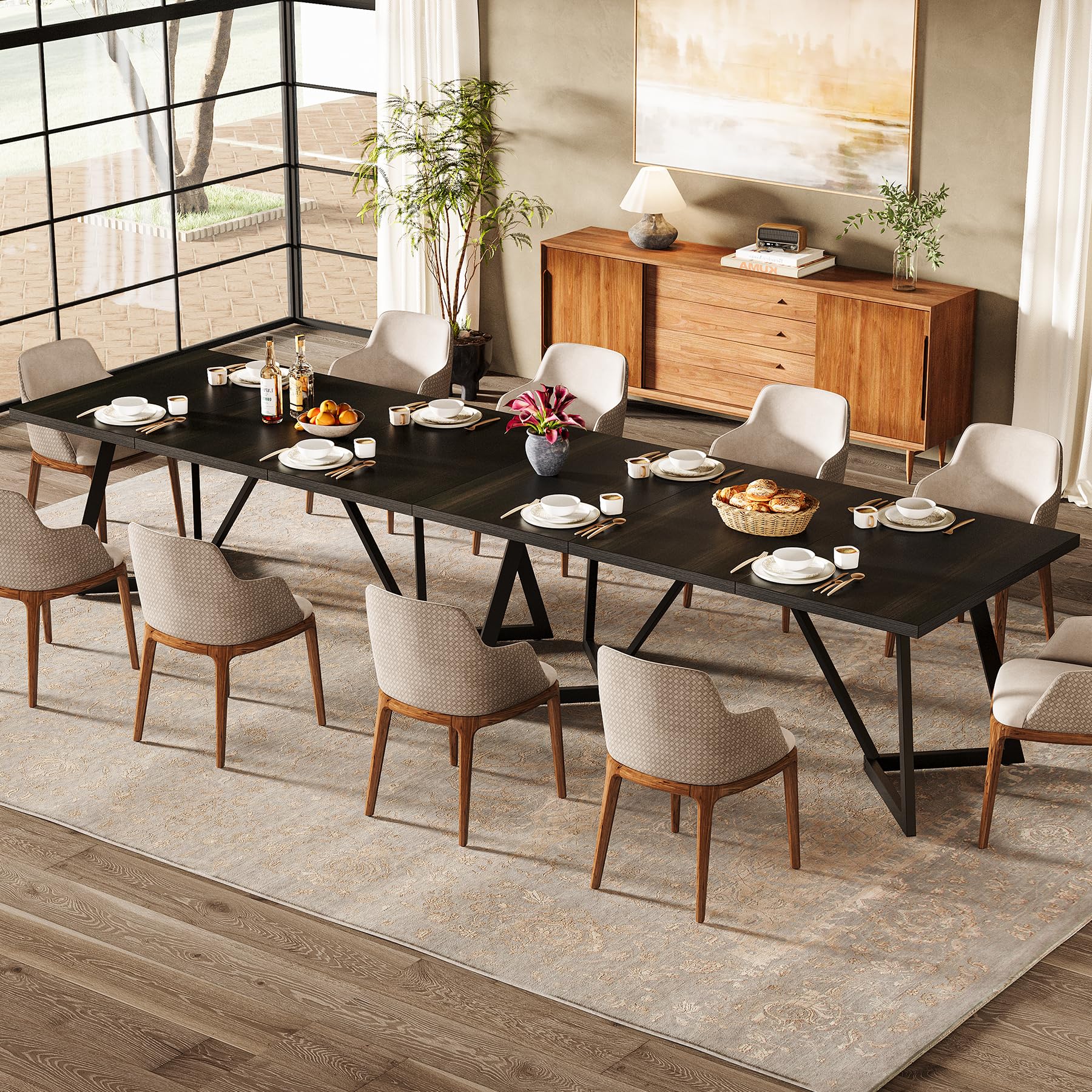 Tribesigns Grande tavolo da pranzo da 180 cm per 6-8 persone, tavolo da pranzo moderno con struttura in metallo, tavolo da cucina rettangolare per la sala da pranzo per la casa (nero)