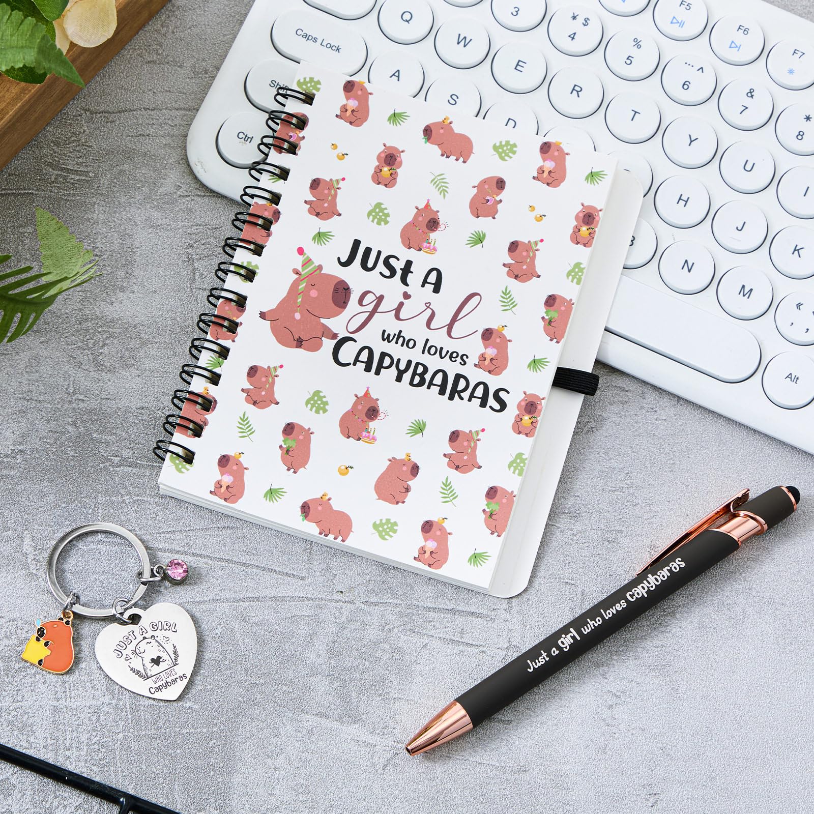 BBTO 3 Pièces Set Cadeau Capybara Bloc Notes Porte Clés Stylo à Bille