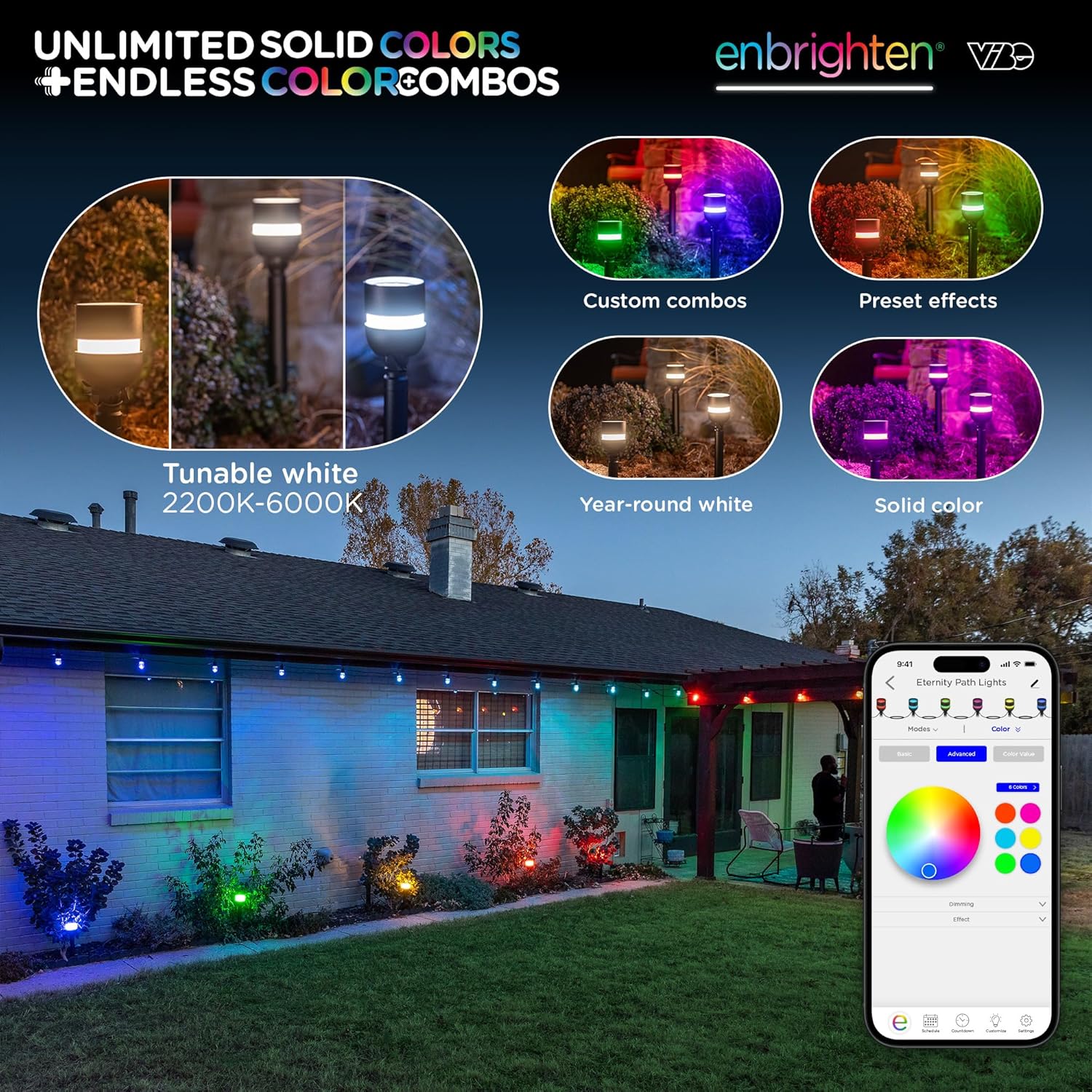 Enbrighten Vibe Eternity Path Lights, 23ft, 4 RGBWIC LEDs, Weatherproof, Perfect for Garden, Pathway, and Home Exterior Lighting, Smart App Control, Compatible with Alexa, Google Home, 85966 - Image 2