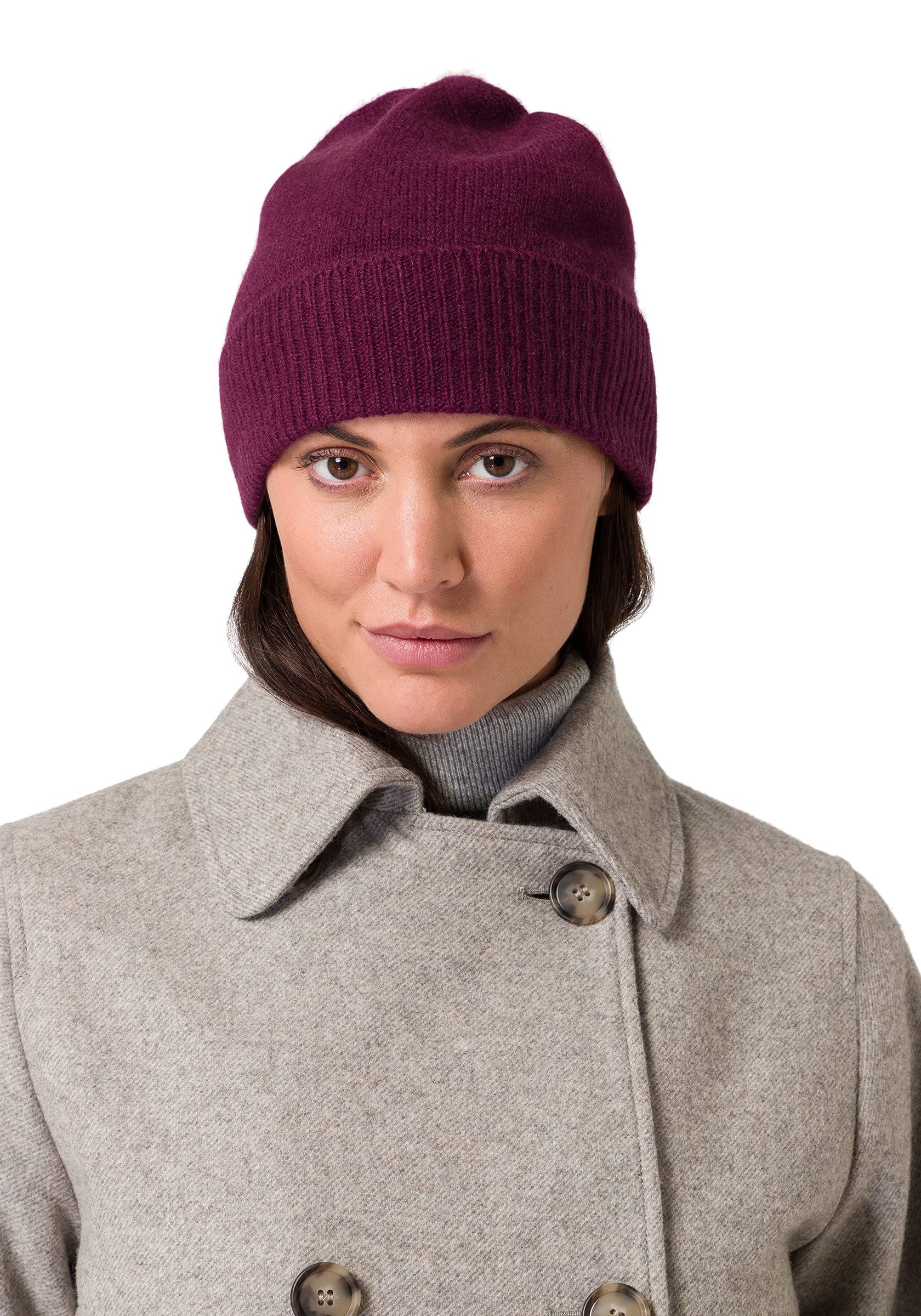 Sports Beanie Hat 100% Cashmere One Size with 44 cm Waist Circumference and 6.5 cm Cuff