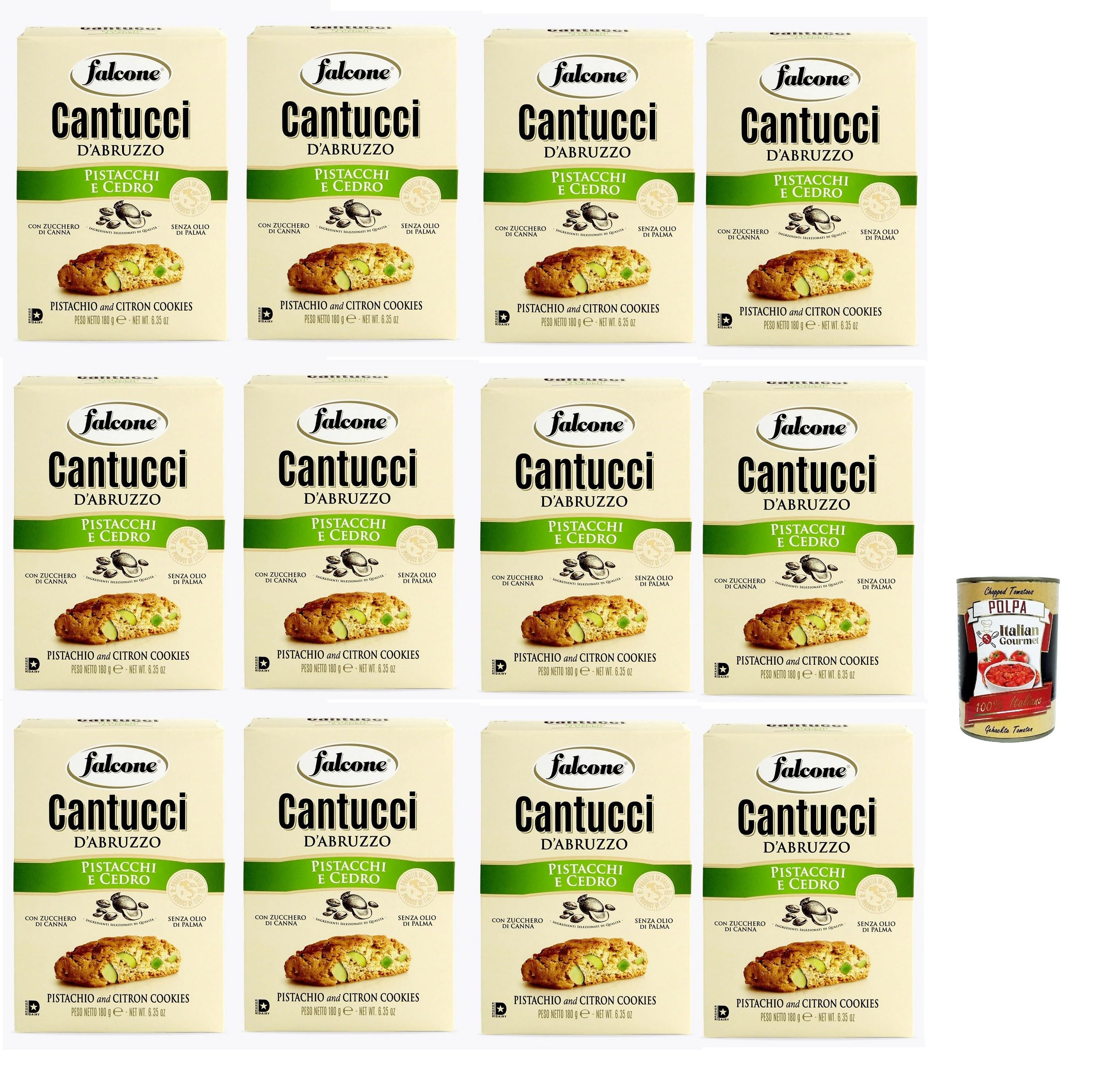 Falcone Cantucci al Pistacchio e Cedro, Kekse mit Pistazien Ceder-Zitrone aus Italien, insgesamt Gebäckstücke, 12x 200g + Italian Gourmet polpa 400g