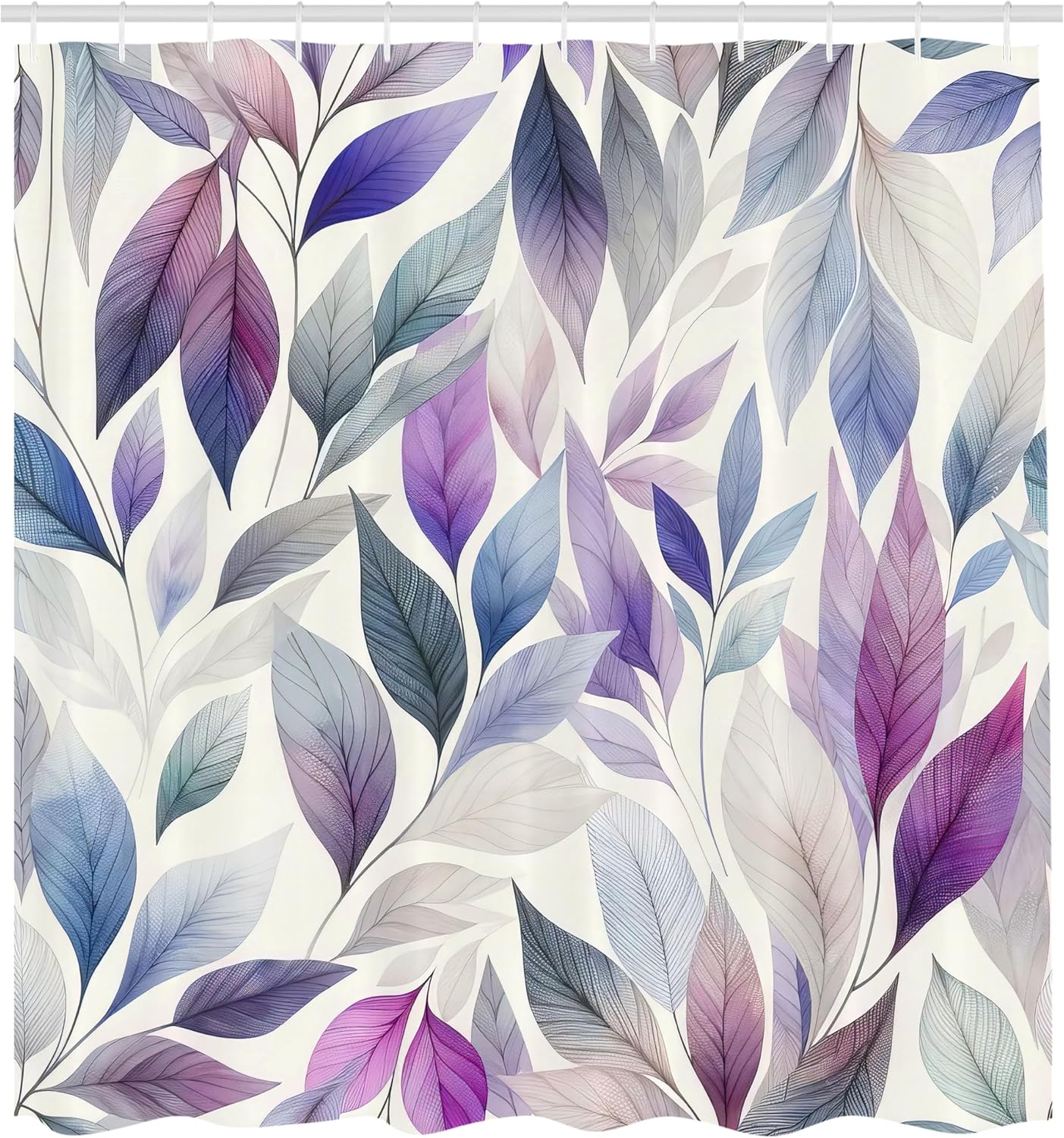 Ambesonne Lavender Shower Curtain, Art Winter Themed Dancing Leaves with Indigo Tones on Plain Background, Cloth Fabric Bathroom Decor Set with Hooks, 69" W x 84" L, Blue Grey Pale Purple