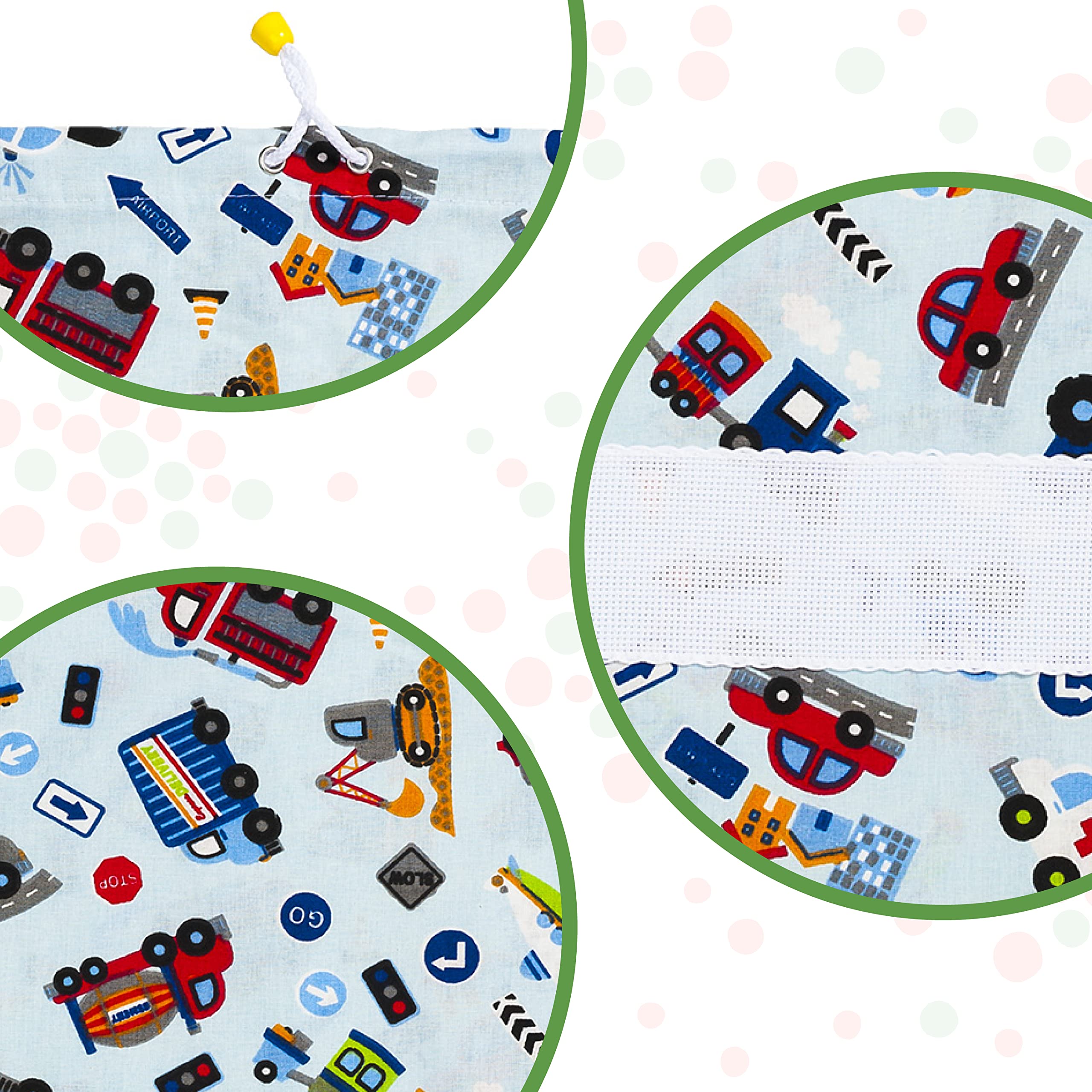 Filet - Set 2 Sacchetti Asilo in cotone 100% con stampa Macchinine | Inserto in Tela Aida da Ricamare | Made in Italy | 42 x 34 cm | Ideali per il cambio, per le scarpe, per lo sport