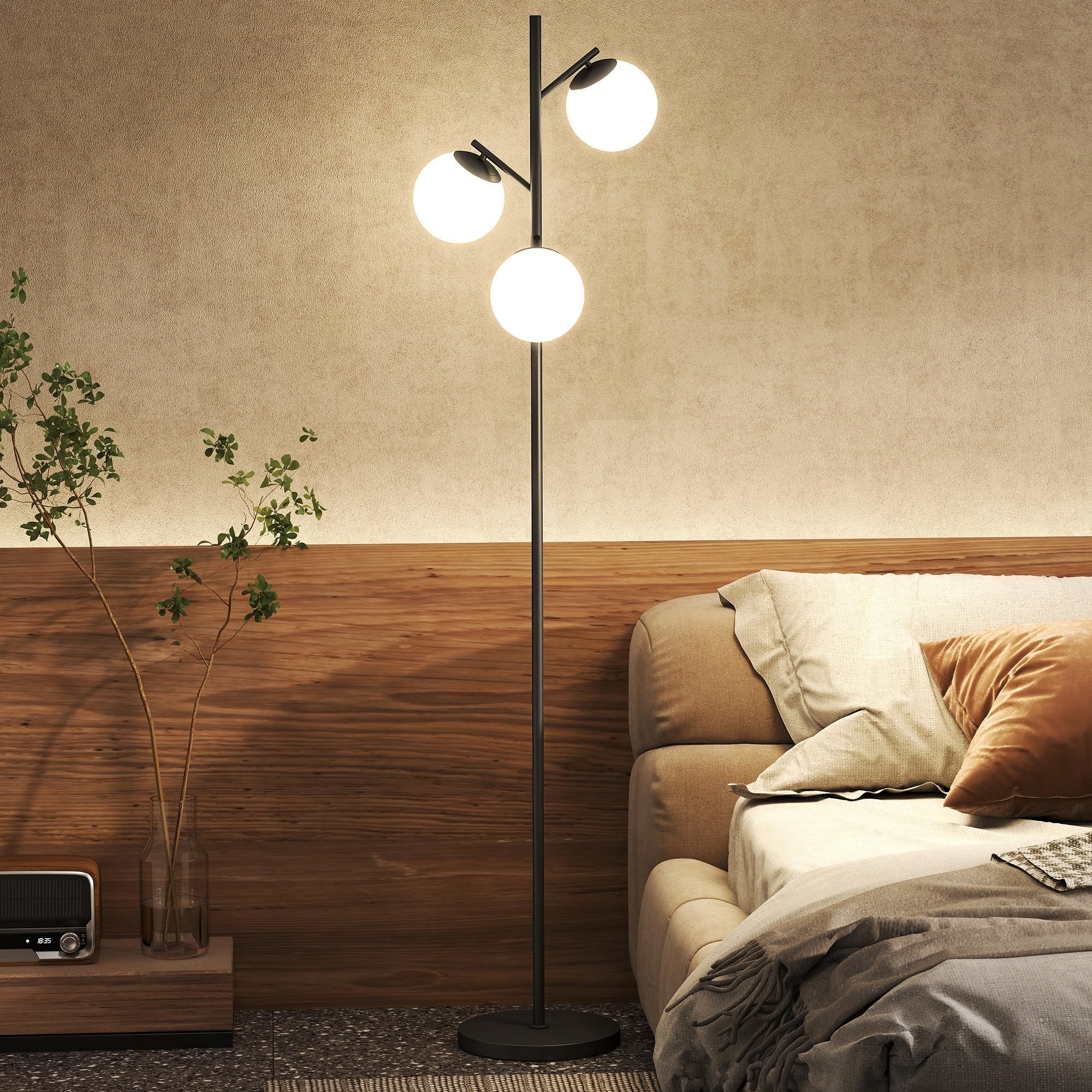 Homcom Unisex Black Modern Tree Floor Lamp With 3 Light, For Living Room Bedroom,