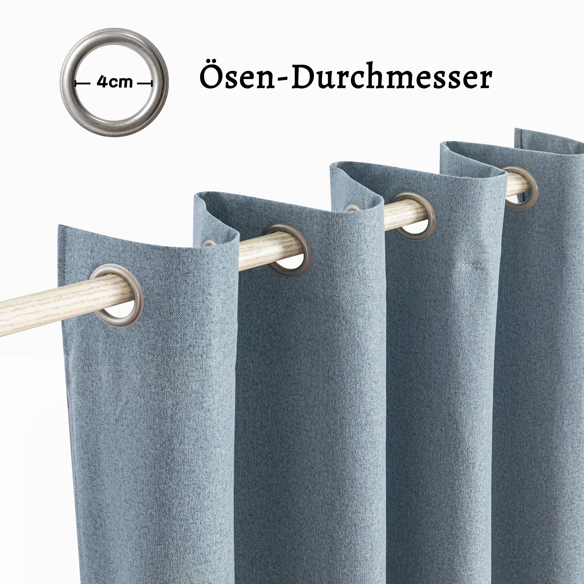 MYSKY HOME Tende oscuranti con occhielli, protezione dal freddo, effetto lino, per soggiorno, colore grigio-blu, set da 2 pezzi, altezza 260 x larghezza 140 cm.