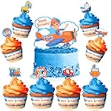 Treasures Gifted Officially Licensed Blippi Birthday Decorations Vehicle - Cake Topper Set - 1 Blippi Cake Topper & 24 Cupcake Toppers & Wrappers - Cake Decorations - Party Supplies
