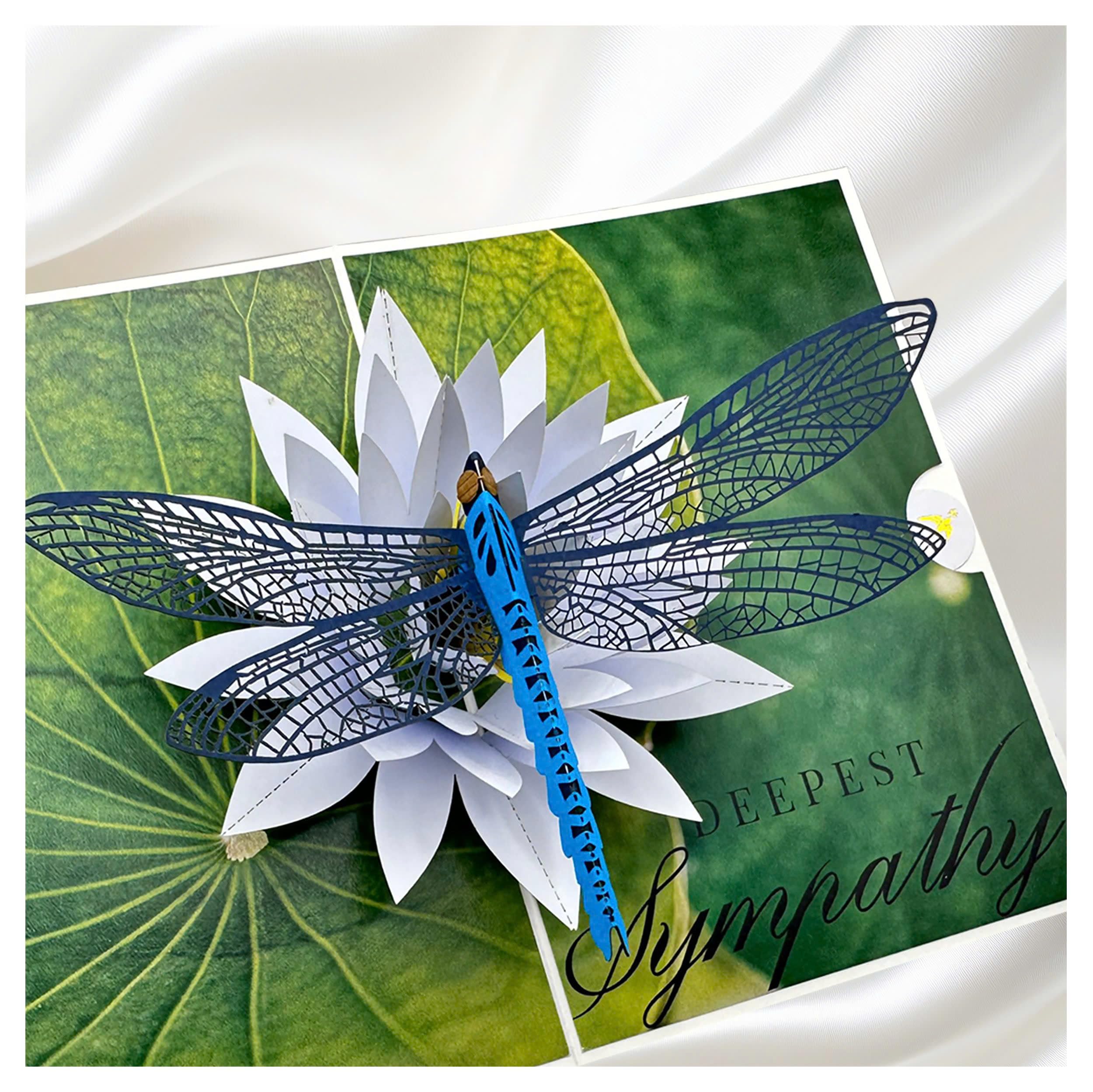 AIMEEOI Sympathy Cards, 3D Dragonfly and Waterlily, Sympathy Cards for Loss of Loved One, Heartfelt Bereavement Card for Loss of Mom, Dad, Mother,