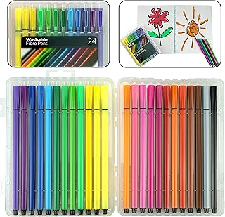 Fibre Pens for Kids, Felt Fibre Tipped Markers-Colouring Pens Stationary Set Arts and Crafts Supplies for Children Marker Size-17.5cm (24Pcs Colouring Pens)
