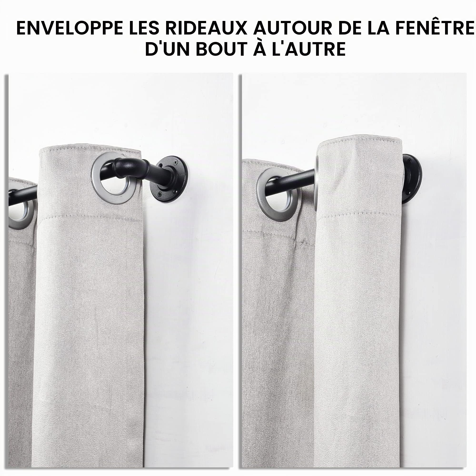 Tringle à Rideau Extensible Style Industriel, Tringles Rideaux pour Rideaux à œillets, Barre Rideau Extensible 67cm - 122cm. ((67cm - 122cm) X 2 PACK)
