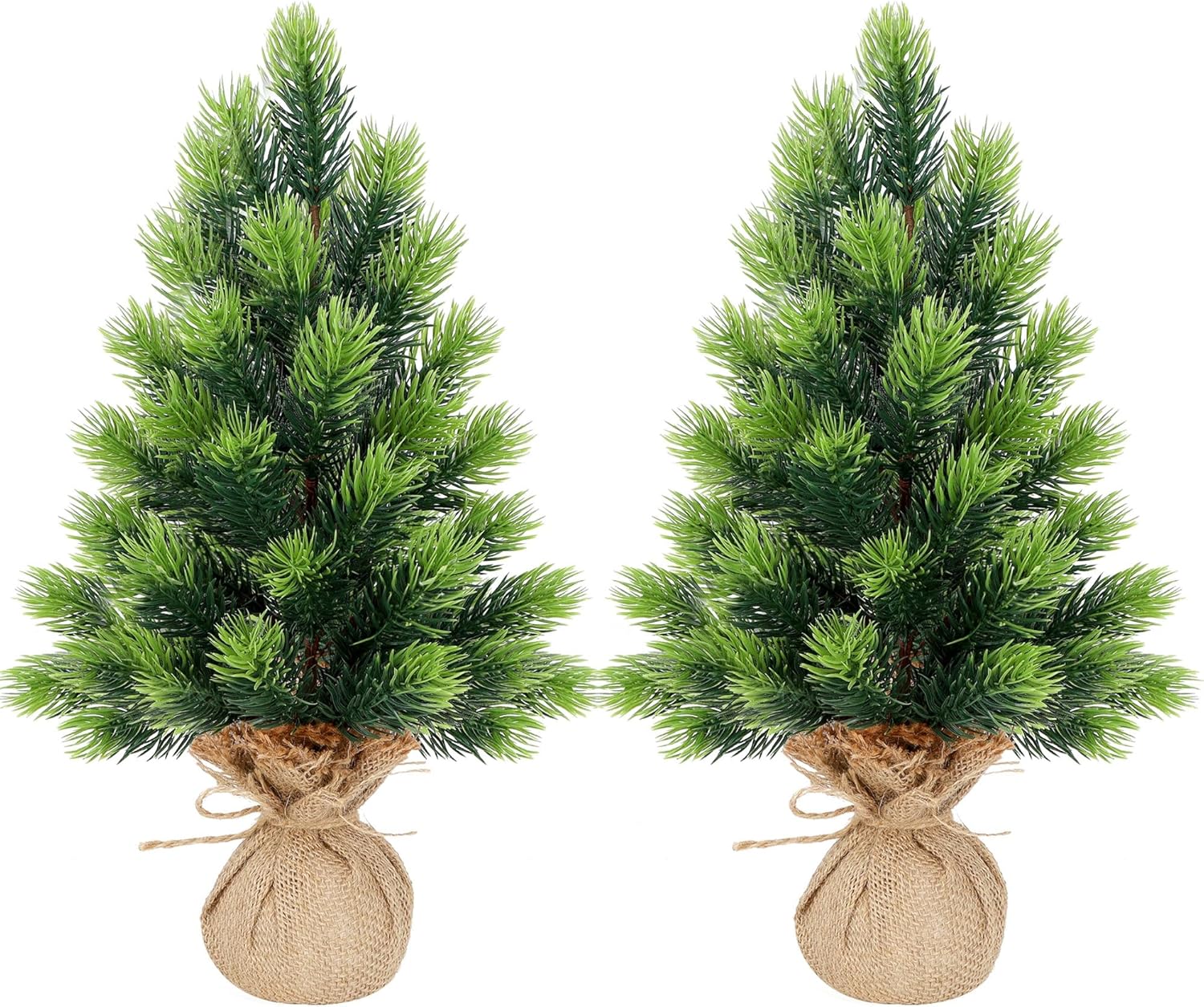 Lulu Home 2 Packs 16.5 Inch Artificial Mini Christmas Tree, Small Tabletop Desktop Xmas Tree with Burlap Base, Realistic Pine for Home Office Party Festival Decorations