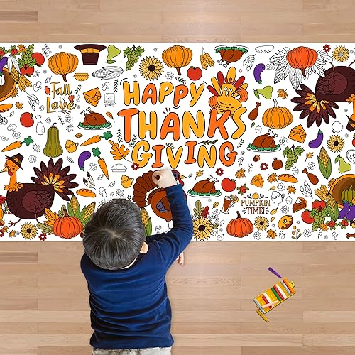 OHOME Póster gigante para colorear de Acción de Gracias, manualidades de Acción de Gracias para niños, 30 x 72 pulgadas, pancarta gigante para