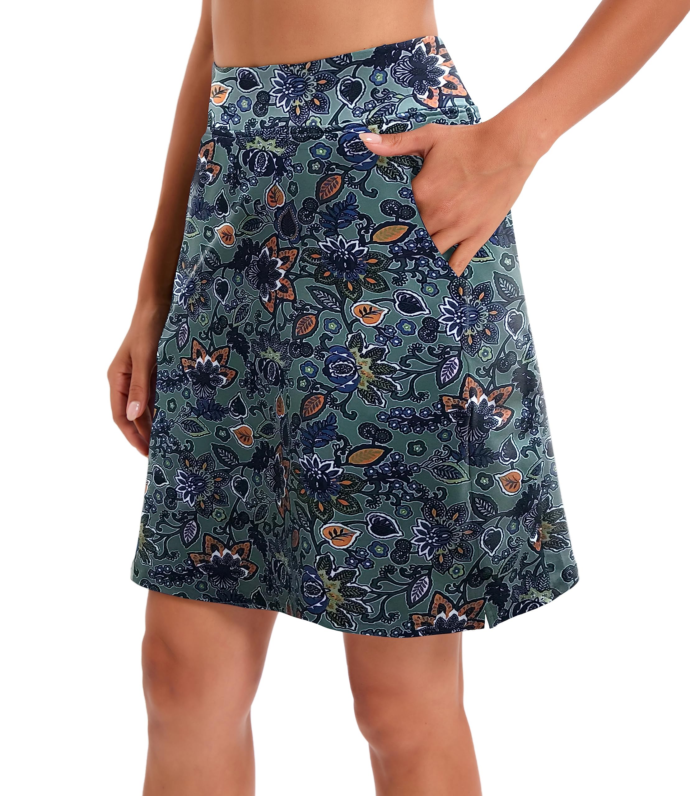 Jhsnjnr Falda pantalón de golf para mujer con bolsillos, longitud hasta la rodilla, cintura elástica, falda de tenis atlética activa
