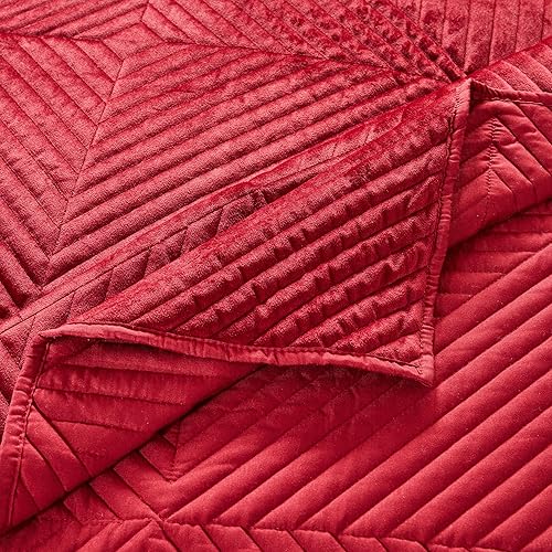 Miniatura 4 de Riviera - Juego de edredón y fundas de almohada de terciopelo, 3 piezas, KingCal King, color rojo