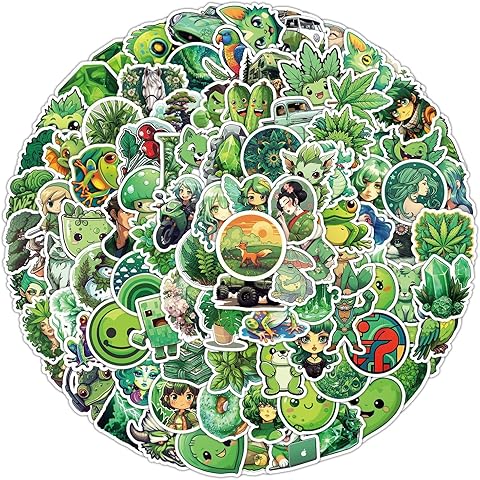 100 PCS Water Bottles Stickers for Kids Boys Girls, Vinyl Waterproof Green Aestheti...