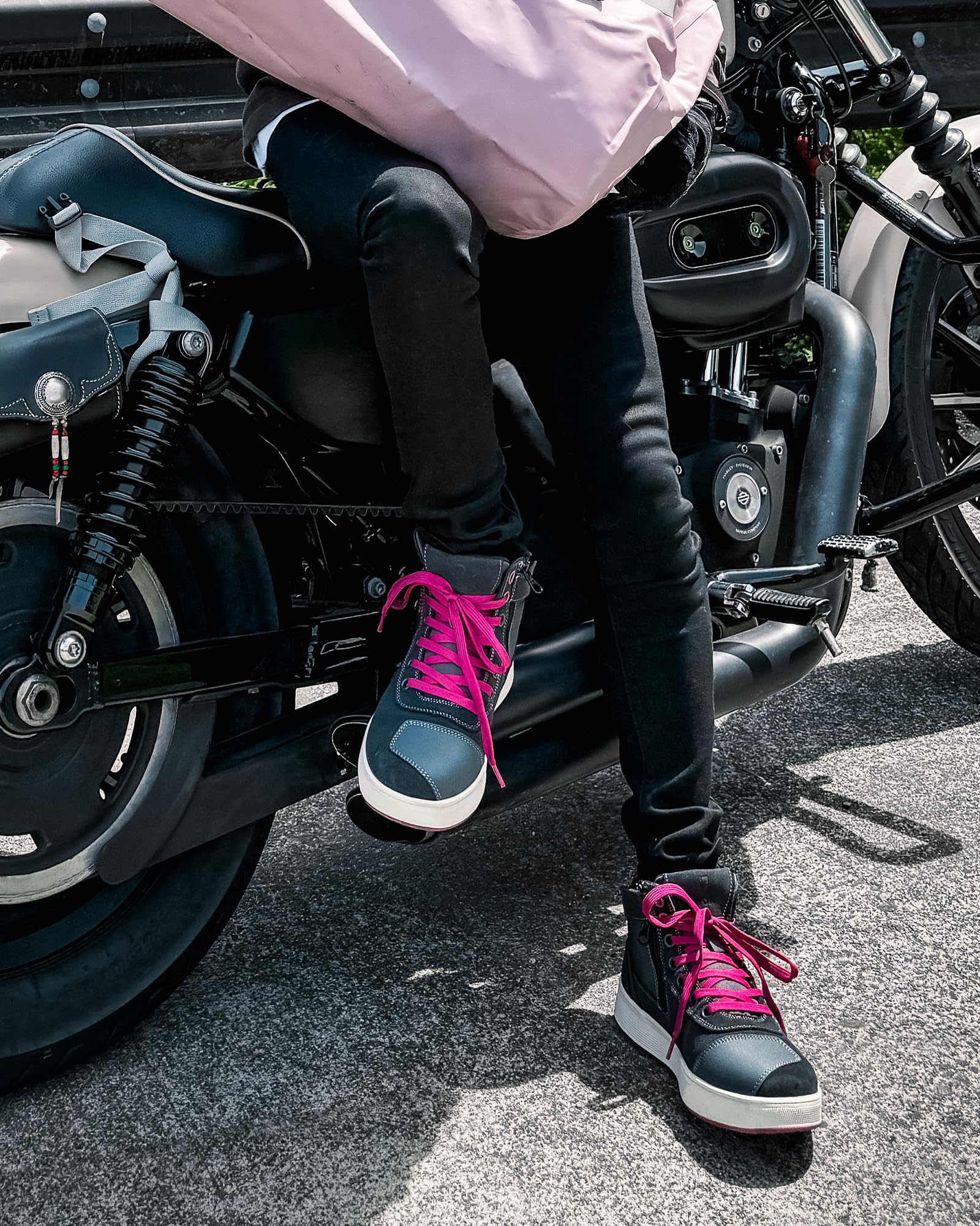 RIDEIRON Buty motocyklowe męskie damskie zgodne z CE buty motocyklowe, antypoślizgowe wzmocnione wodoodporne pogrubione podeszwy modne oddychające boczne zamki błyskawiczne, wsparcie kostki i