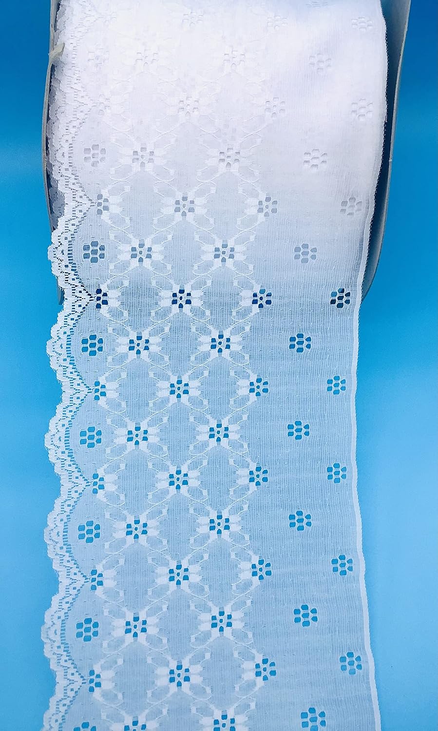 White 7-1/4" Raschel Lace Eyelet Design - 100% Polyester - 8 Yards