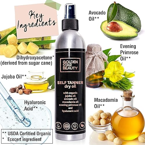 Miniatura 5 de Suero bronceador facial y aceite seco autobronceador con ácido hialurónico y aceites orgánicos, autobronceadores más vendidos para un brillo dorado