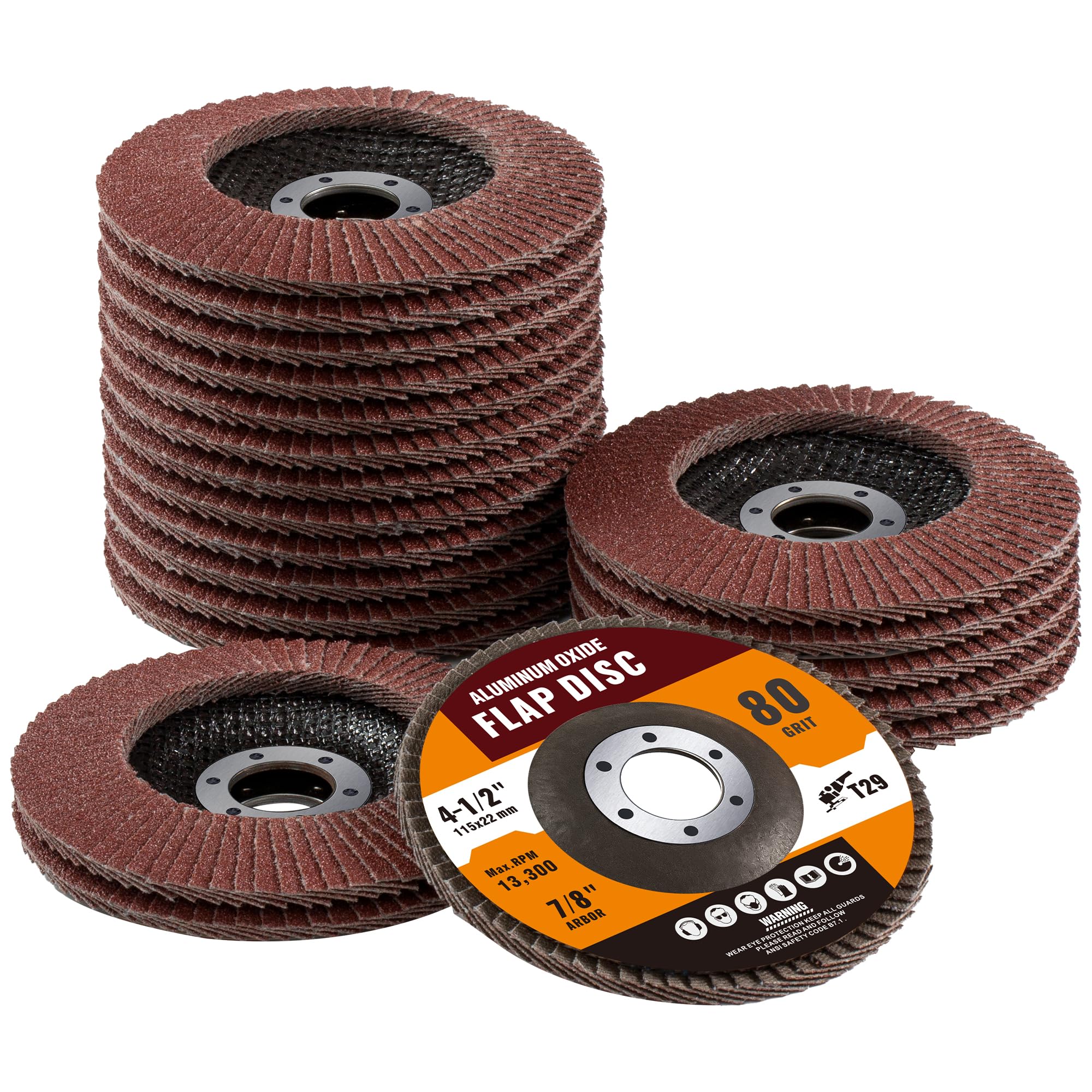Confezione da 20 dischi lamellari in ossido di alluminio 4 1/2 per smerigliatrice angolare grana 80, ruote per smerigliatrice angolare da 2,2 cm, per levigatura di legno e metallo, T29