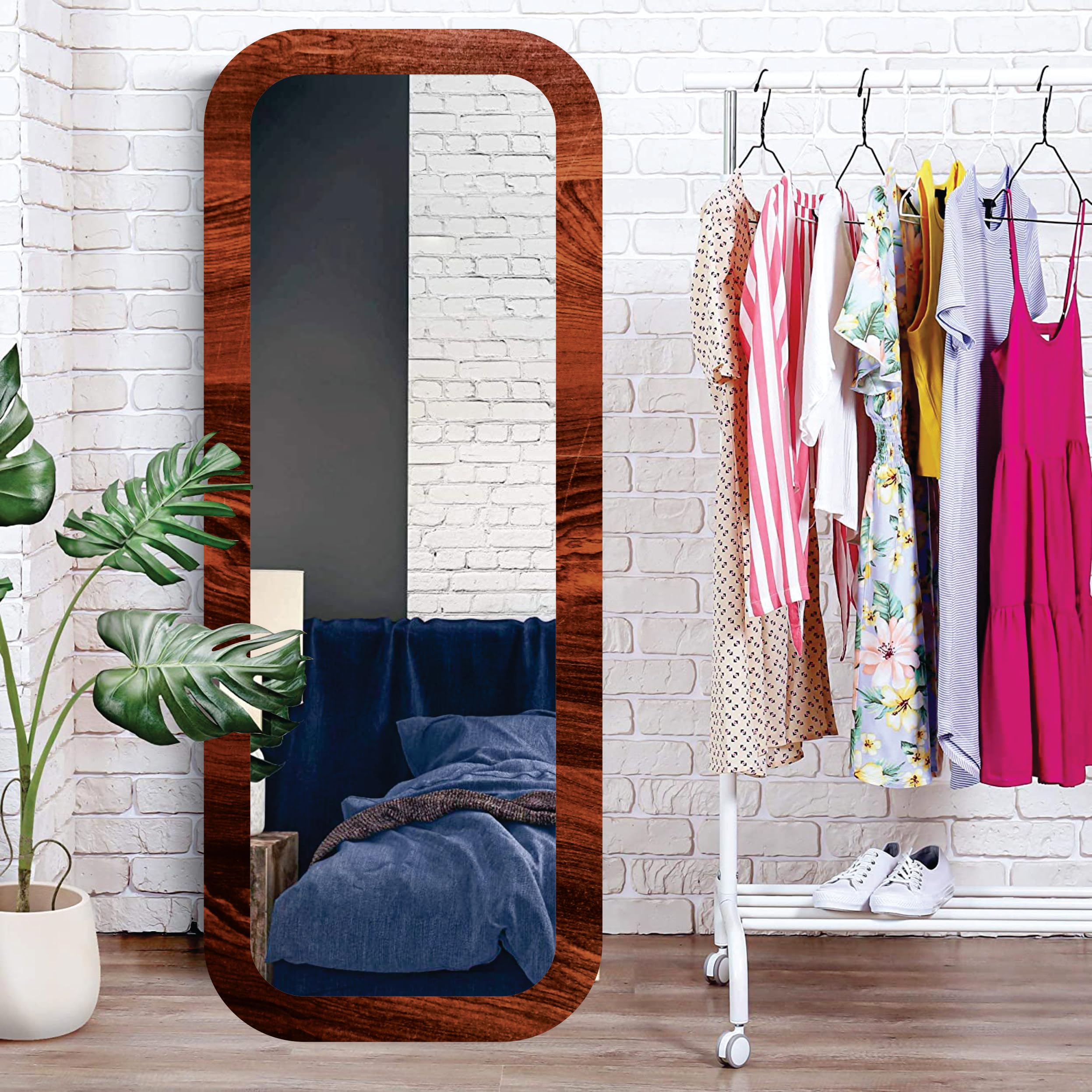 Creative Arts n Frames Round Corner Long Fiber Wood Rectangular Wall Hanging Wall Mount Mirror 15 x 40 inches Home Decor Items (Rolex Dark Mirror)-image-21