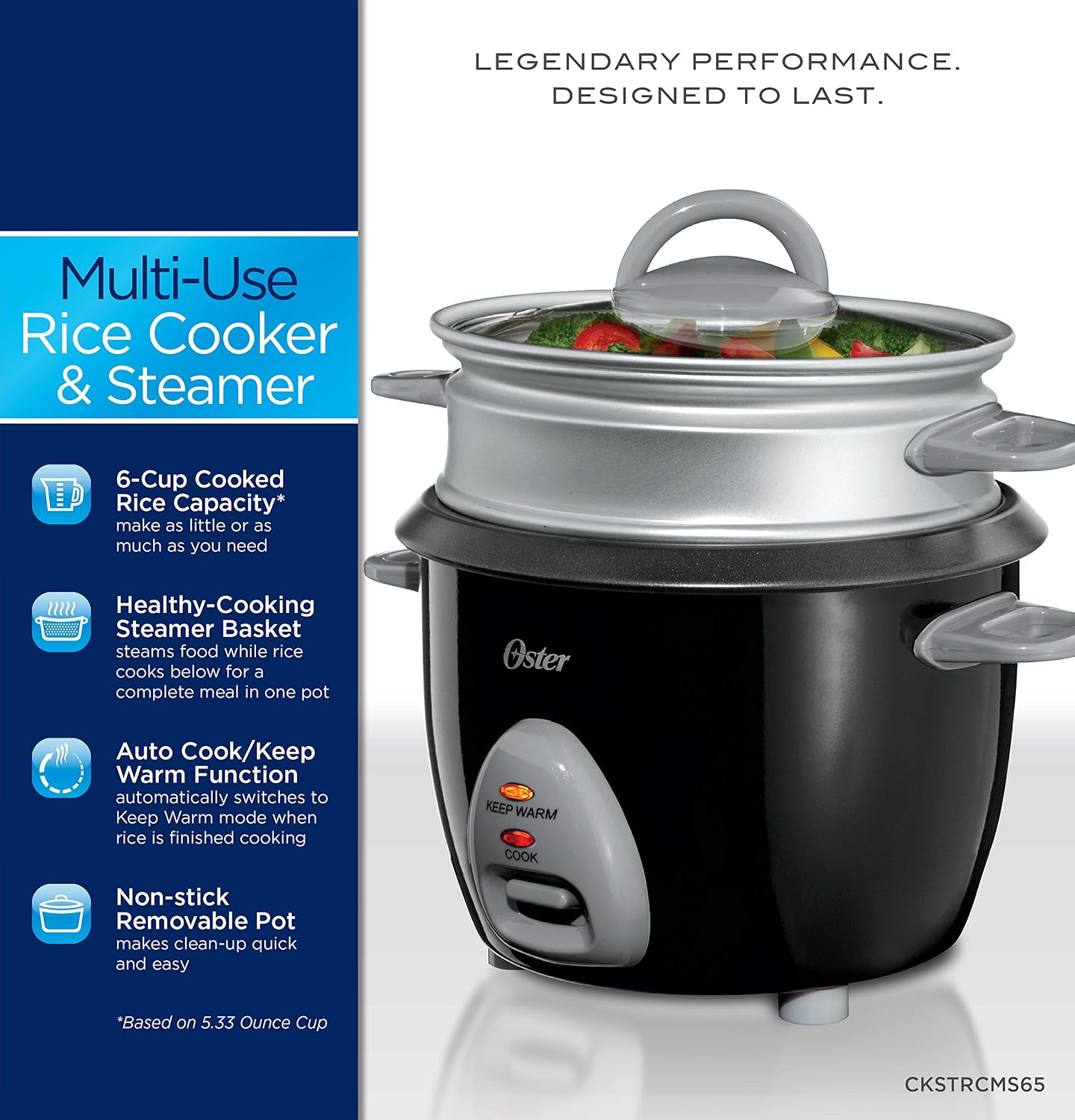Oster 6-Cup Rice Cooker with Steam Tray, Black (CKSTRCMS65)