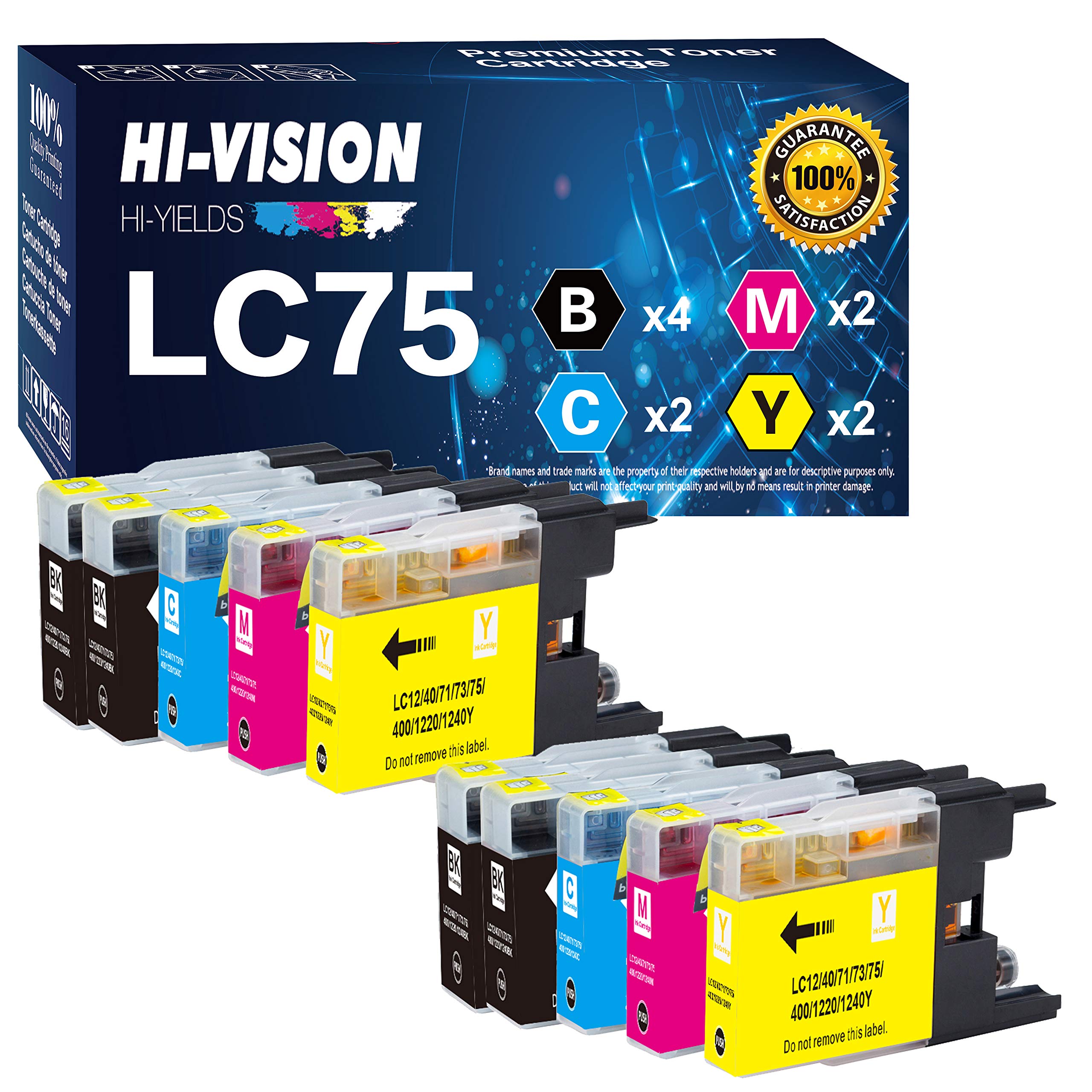 HI-VISION HI-YIELDSCompatible LC-75 LC75 Ink Cartridge Replacement (4 Black, 2 Cyan, 2 Yellow, 2 Magenta,10-Pack)