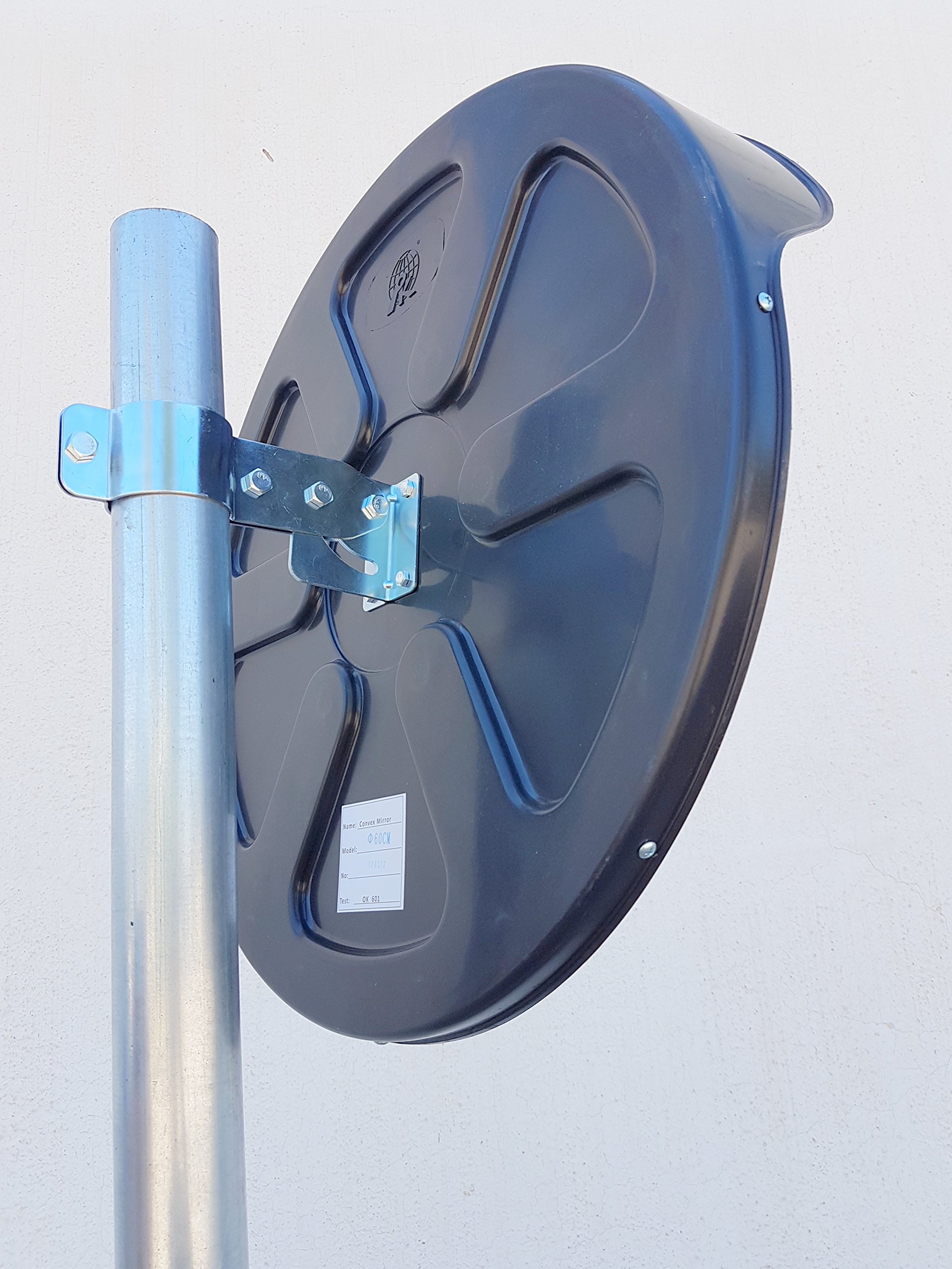 Espejo de seguridad, convexo, de color negro, de 60 cm de diámetro, para garantizar la seguridad en calles y en tiendas, con soporte de fijación ajustable para poste de 60 mm