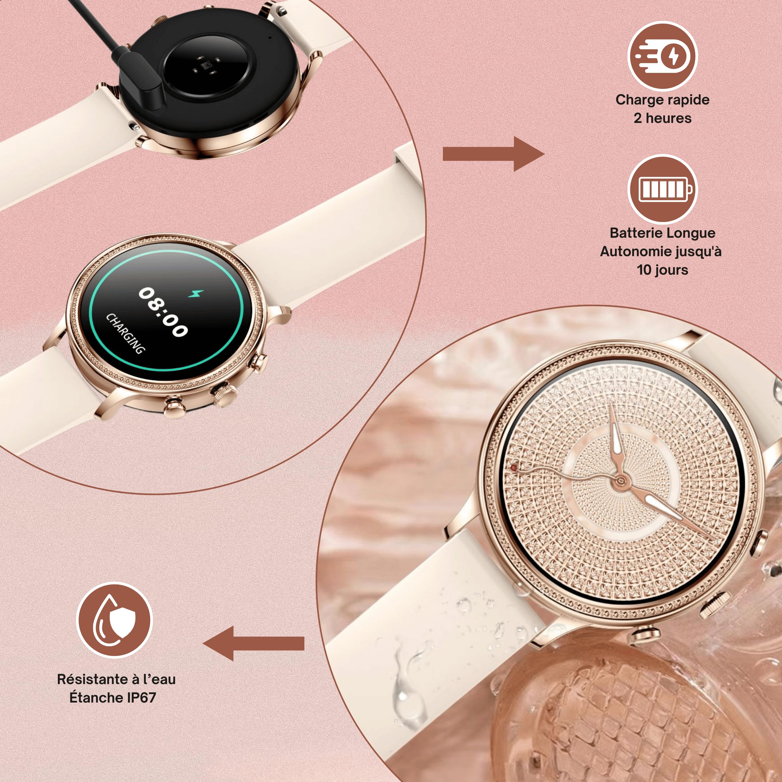 Elegante orologio da donna e da uomo con chiamata Bluetooth, schermo da 1,39 pollici, IPS, impermeabile IP67, Smartwatch, monitoraggio della salute (frequenza cardiaca, tensione, sonno, pedometro),