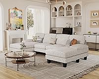 Vista 9 de Furmax Sofás Seccionales para Sala de Estar, Sofá en Forma de U con Tela de Lino, Juego de Sofá de 4 Asientos con Chaise Doble para Apartamento