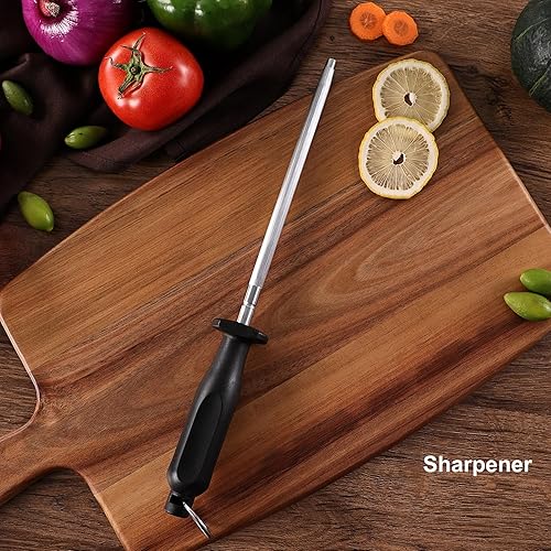 Miniatura 7 de ROMANTICIST Juego de cuchillos de 10 piezas, cuchillos de cocina de acero inoxidable con afilador y cuchillo de queso, asas ergonómicas