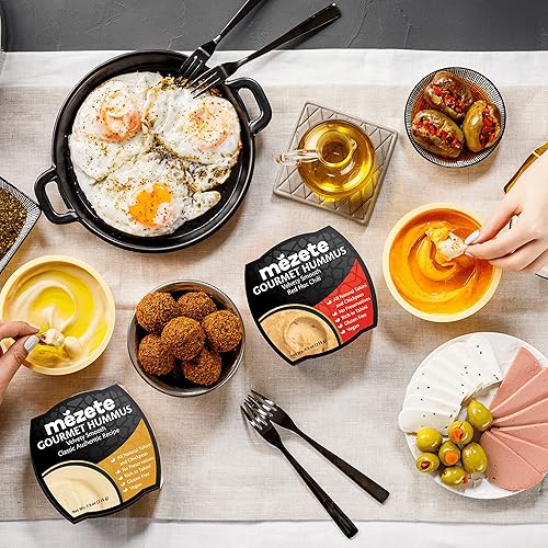 Miniatura 4 de Mezete Hummus de chile rojo vivo, 100% totalmente natural, salsa vegana rica en Tahini sin conservantes, sin gluten, estable en el estante y no