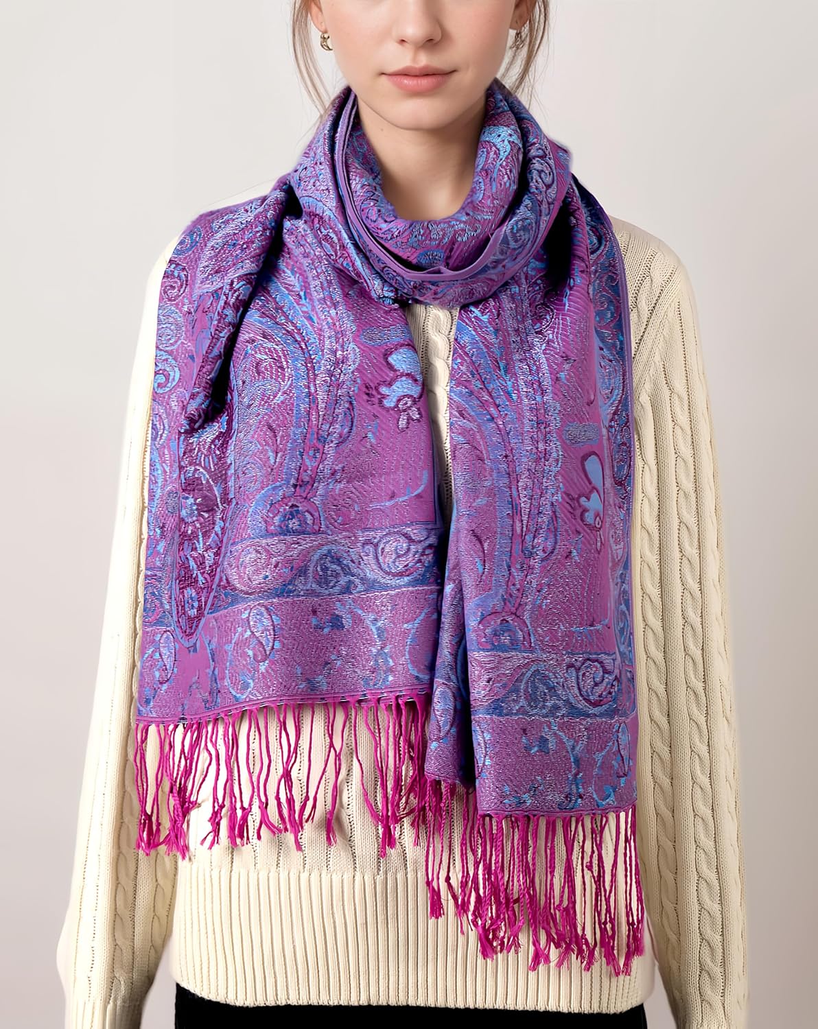 Achillea Reversible Paisley Pashmina Rave Scarf – Exotic Indian Shawls and Wraps for Evening Dresses, Festivals, All Seasons - Image 2