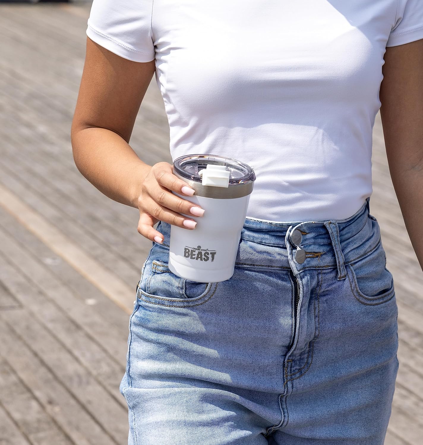 Beast 10 oz Tumbler Stainless Steel Vacuum Insulated Coffee Ice Cup Double Wall Travel Flask (Arctic White) - Image 3