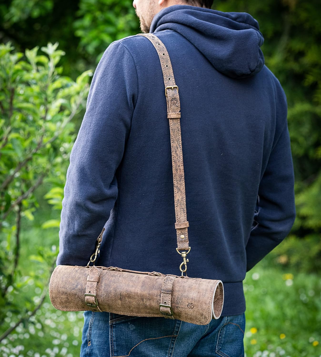 Angus Stoke Knife Roll Bag Genuine Leather – knife case for Chefs 7 slots – Leather Knife with handle and strap Frank (Brown-Antique)