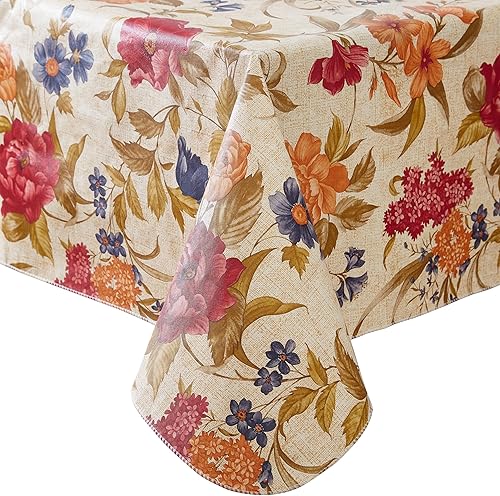 Miniatura 8 de Newbridge Nicolette - Mantel de vinilo floral multicolor con parte trasera de franela, diseño tradicional de flores, fácil cuidado, fácil de