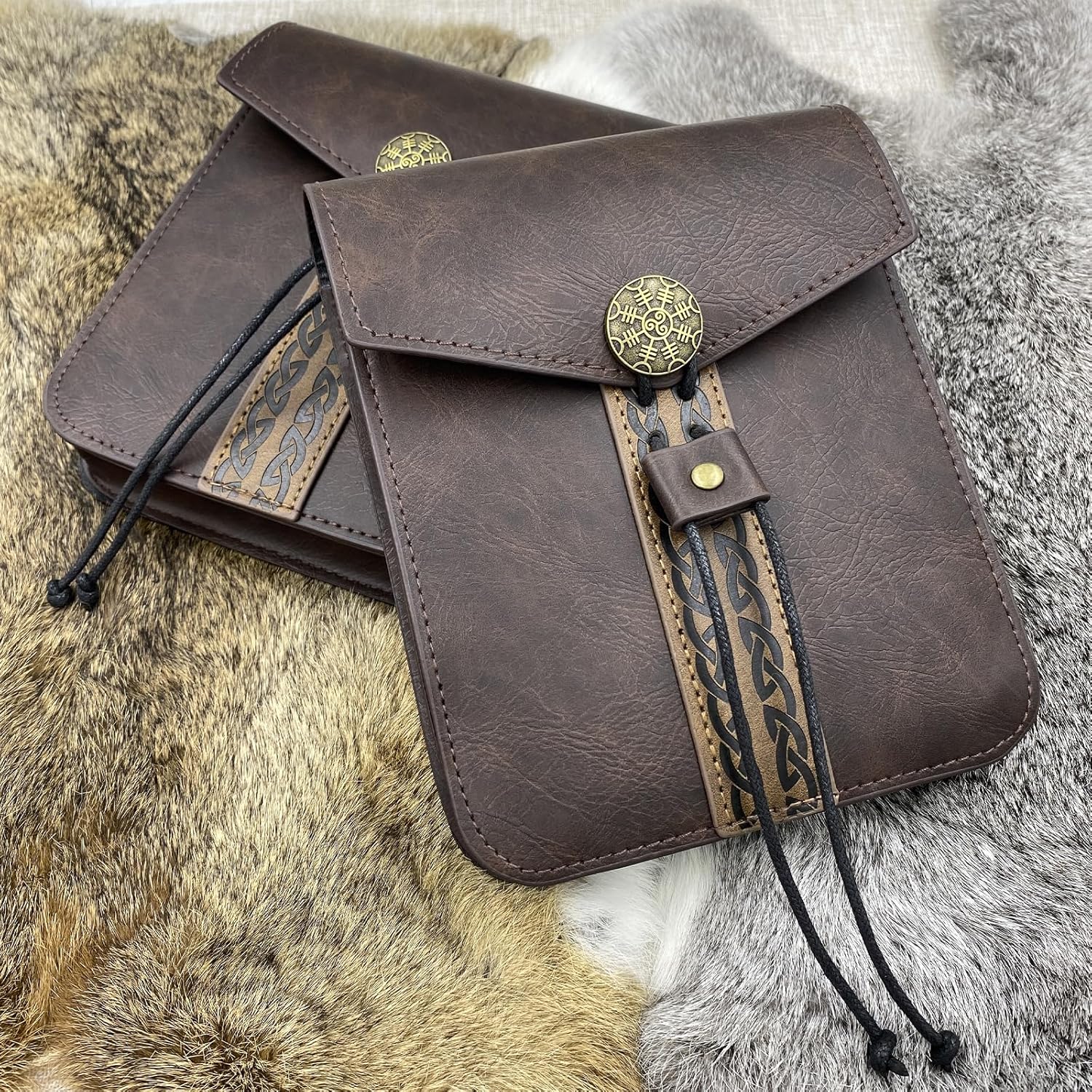 Borsa A Tracolla Viking HiiFeuer - Pelle Finta Stile Medievale Per LARP - Foto 7