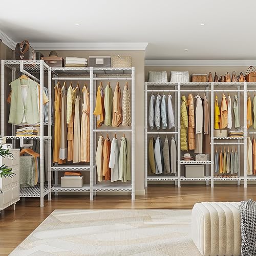 Miniatura 6 de Raybee Perchero para colgar ropa, estante de ropa resistente de 77 pulgadas de alto, 76 pulgadas de ancho, estante portátil grande para colgar ropa,