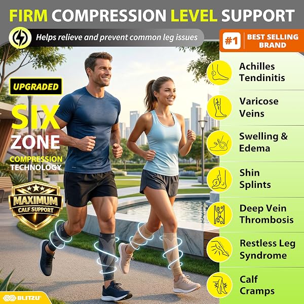 BLITZU BLITZU Calf Compression Sleeve for Men & Women Footless Compression Socks Support Runners Leg Sleeve Shin Splints Pain Relief in use
