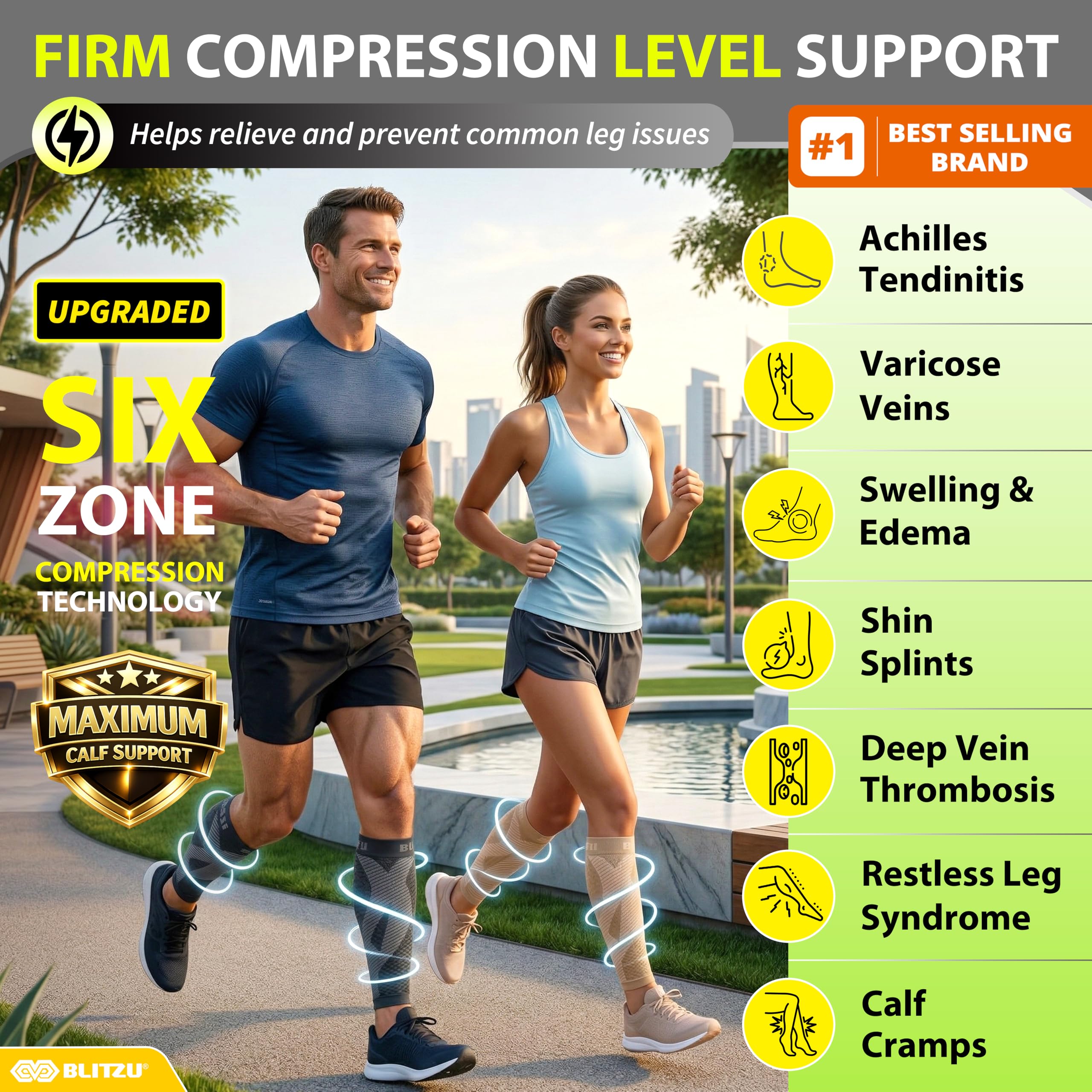 BLITZU BLITZU Calf Compression Sleeve for Men & Women Footless Compression Socks Support Runners Leg Sleeve Shin Splints Pain Relief in use