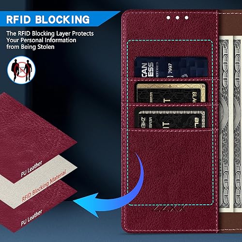 Miniatura 3 de ZZXX Funda tipo cartera para iPhone 15 Pro Max con bloqueo RFID, ranura para tarjetas, función atril, cierre magnético, funda protectora de cuero