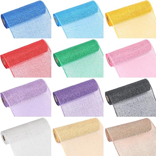 Miniatura 6 de MIKIMIQI Deco - Cinta de malla decorativa de 10 pulgadas x 15 pies, suministros de corona de malla de arpillera de imitación, rollo de malla de