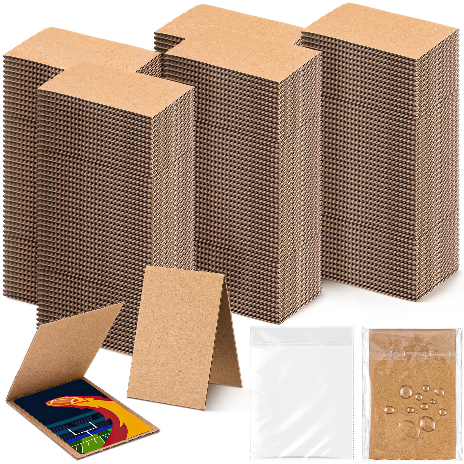 AmazingSpark 300 Pcs Cardboard Sleeves Folded 3 x 4.5 Inches 150 Corrugated Card Shipping Protector 150 Plastic Protector for Sports Cards, Trading Cardboard Shipping Supplies