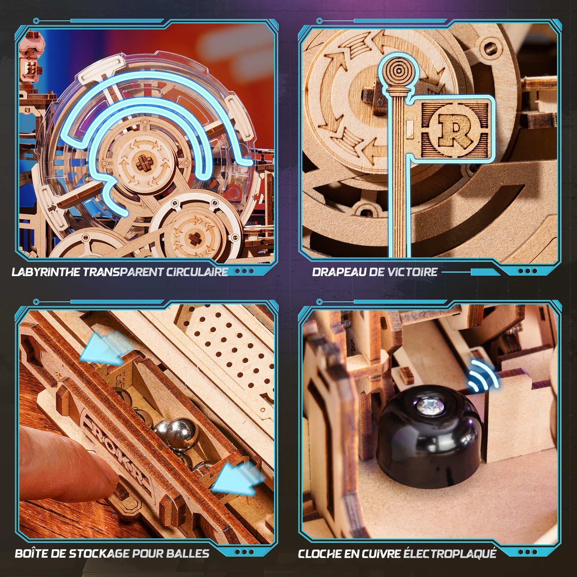 ROKR Puzzle 3D Bois Gear Ball Challenge Circuits de Billes Adulte,Maquette en Bois a Construire DIY Cadeaux pour Hommes et Enfants